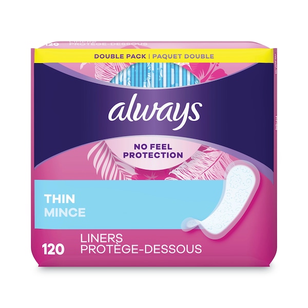Always Thin Daily Panty Liners, Regular, 120/Pack, PK6 10796